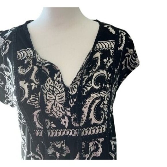 Mark Womens Black & White Floral Print Summer V-Neck Dress Knee-Length Large - Picture 3 of 13